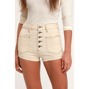 NWT Free People Bridgette Denim Shorts Ecru High Rise Exposed Button Fly 24